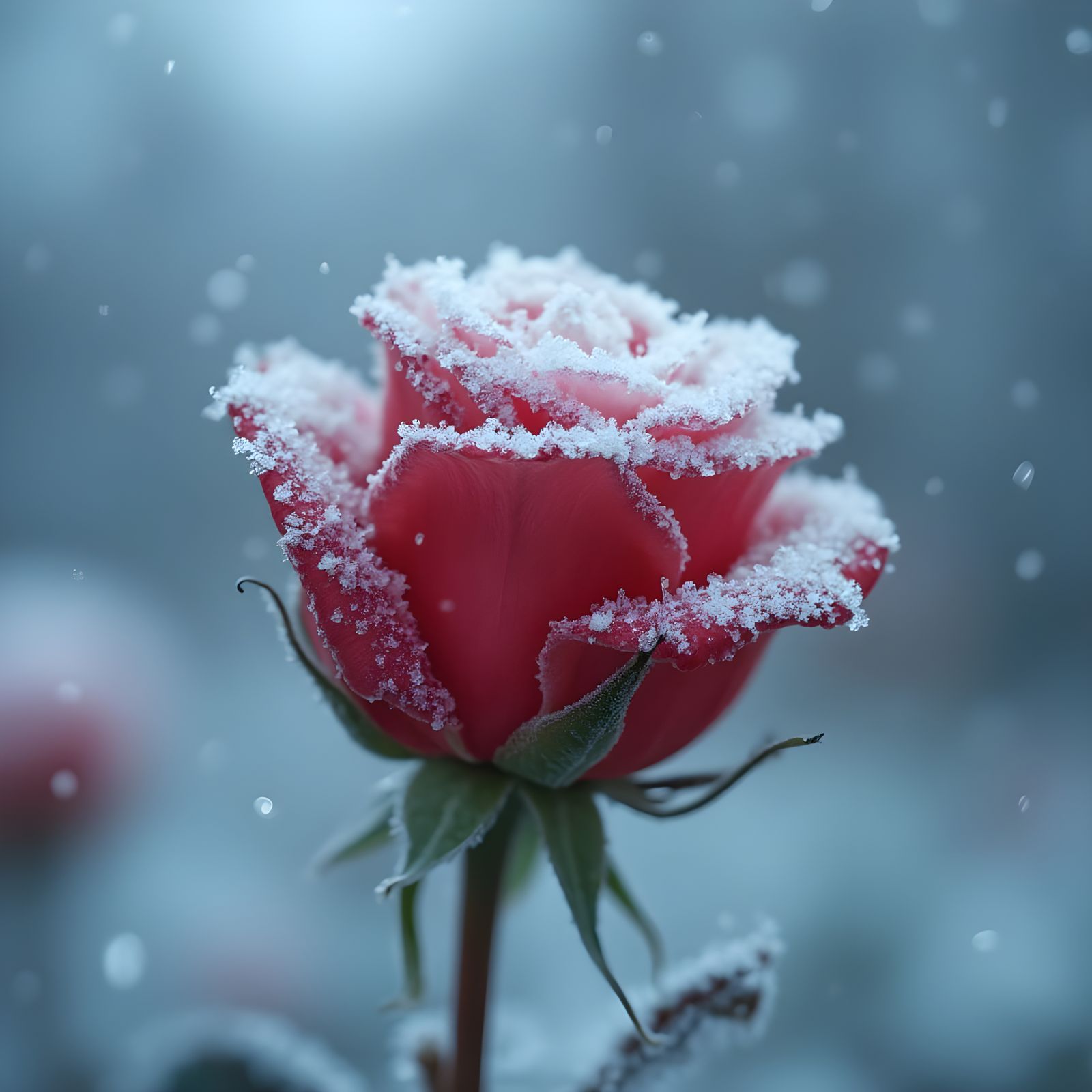 Frosted Rose in Blizzard: A Sad, Brutal Scene