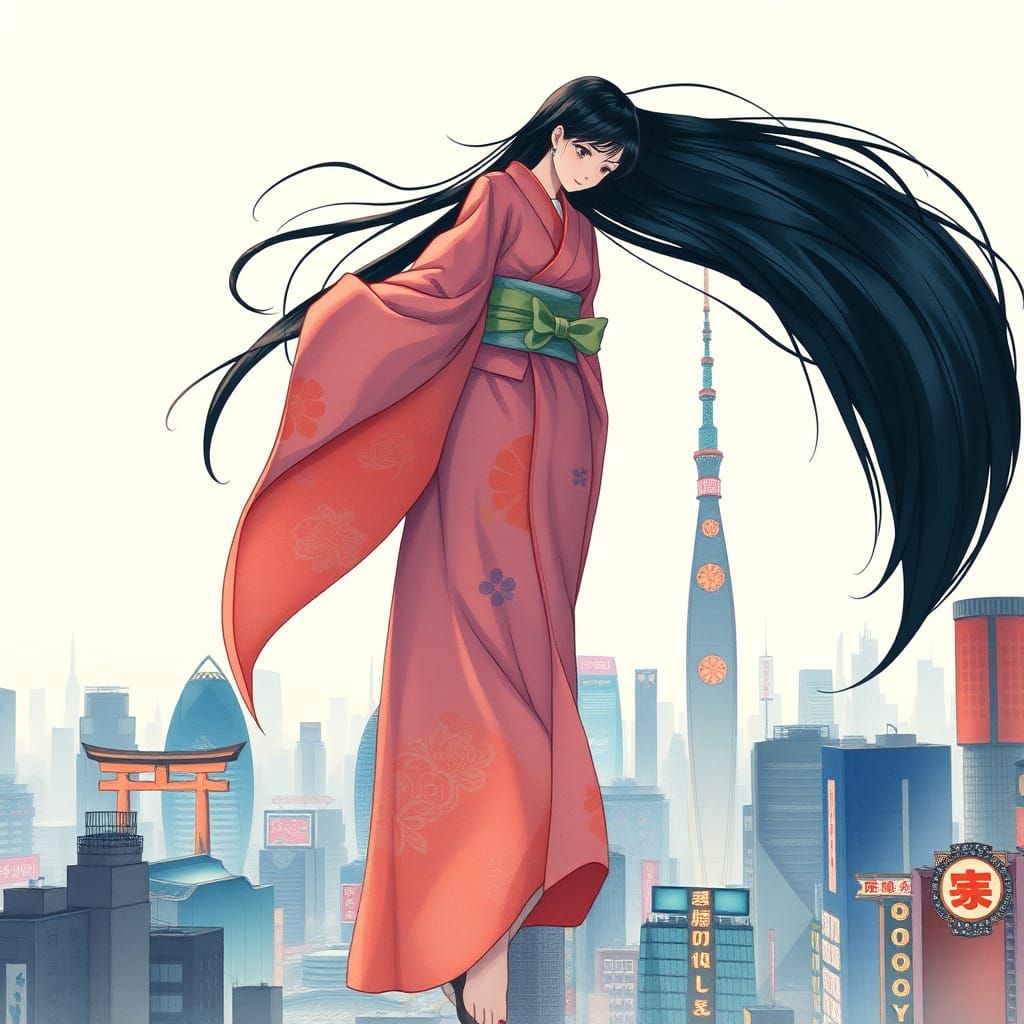 Majestic Tokyo Guardian in Traditional Kimono