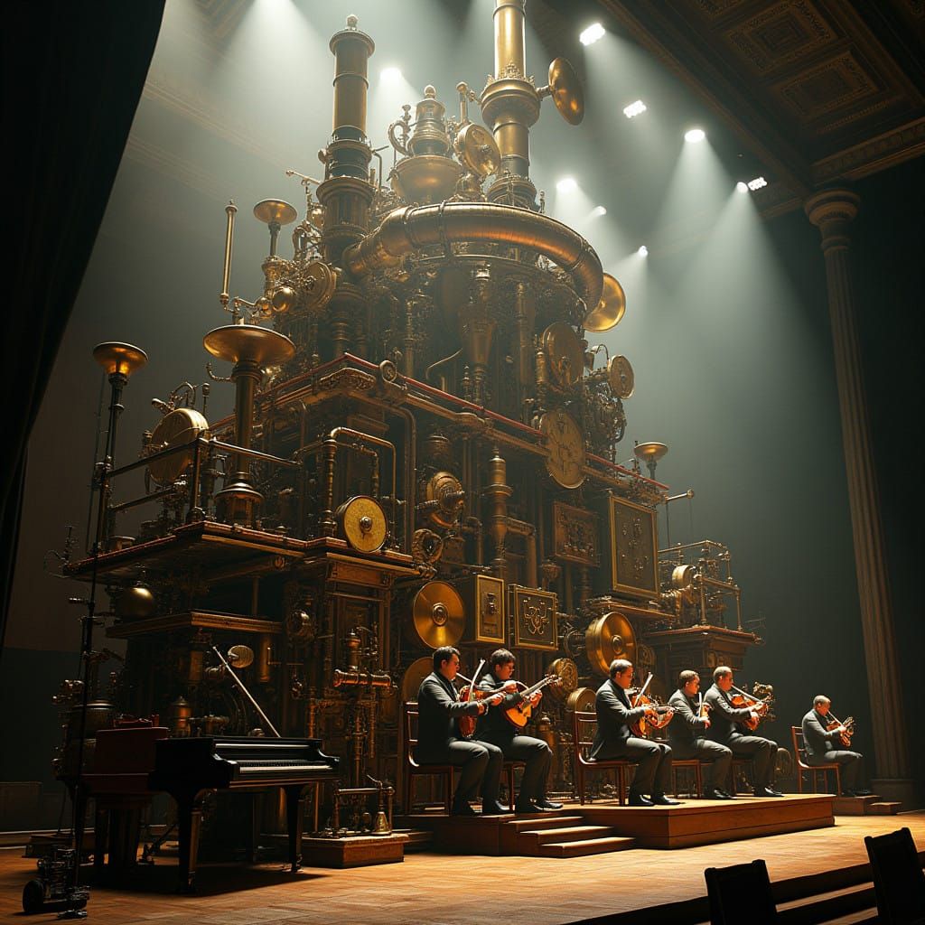 Majestic Steam-Powered Orchestra Machine in Steampunk Style