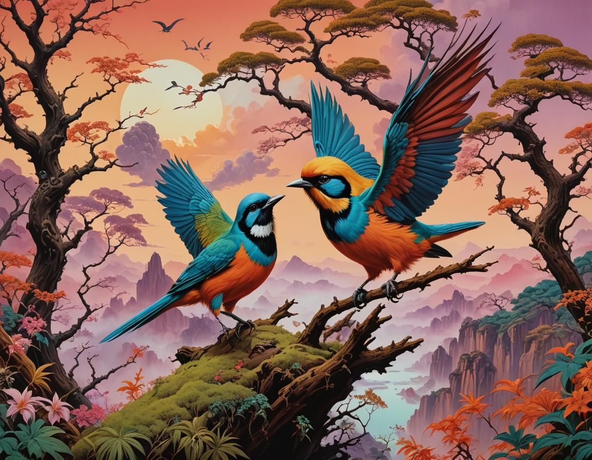 Surreal Bird Emerges in Ukiyo-e Panorama