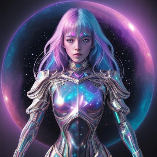 Holographic Astral Cosmic Illustration in Metallic Mixed Med...