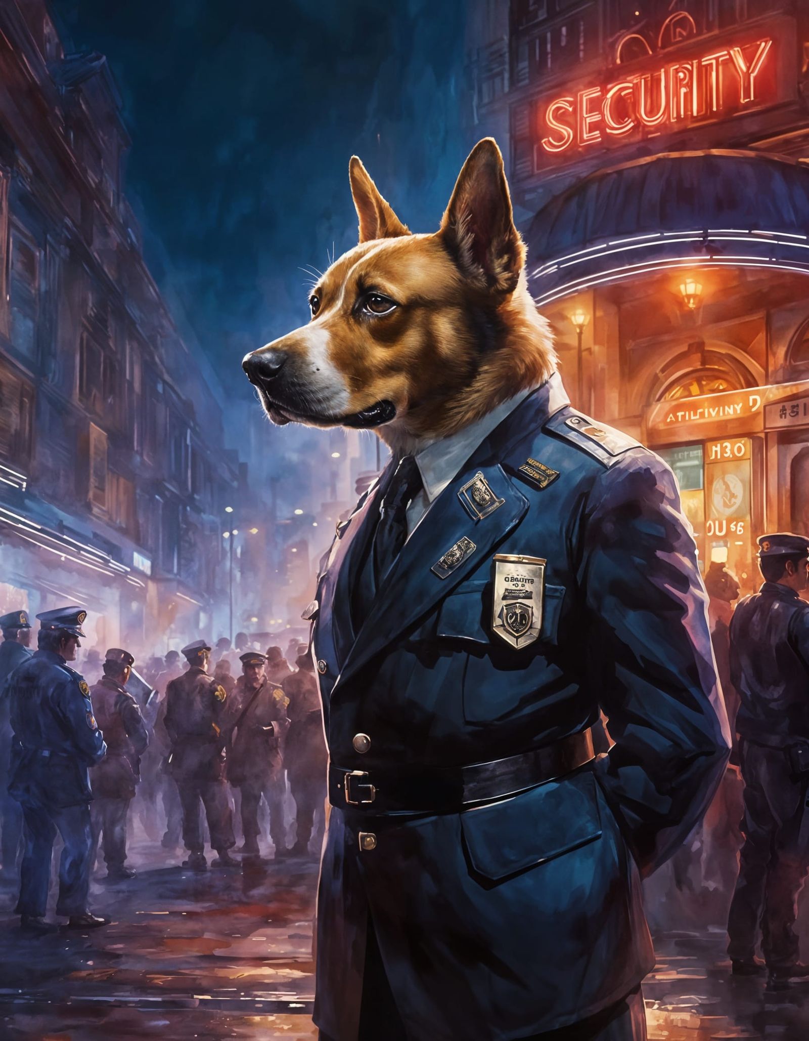 Anthropomorphic Dog Guards Nightclub Entrance