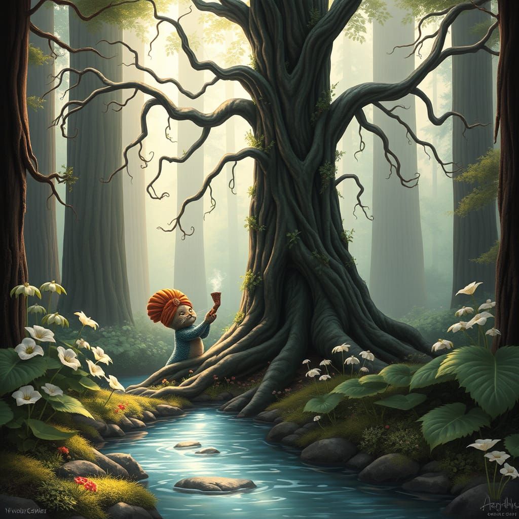 Mystical Banyan Grove in Whimsical Redwood Forest