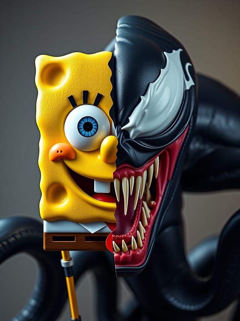 Surreal Fusion of SpongeBob and Venom in Hyper-Detailed, Cin...