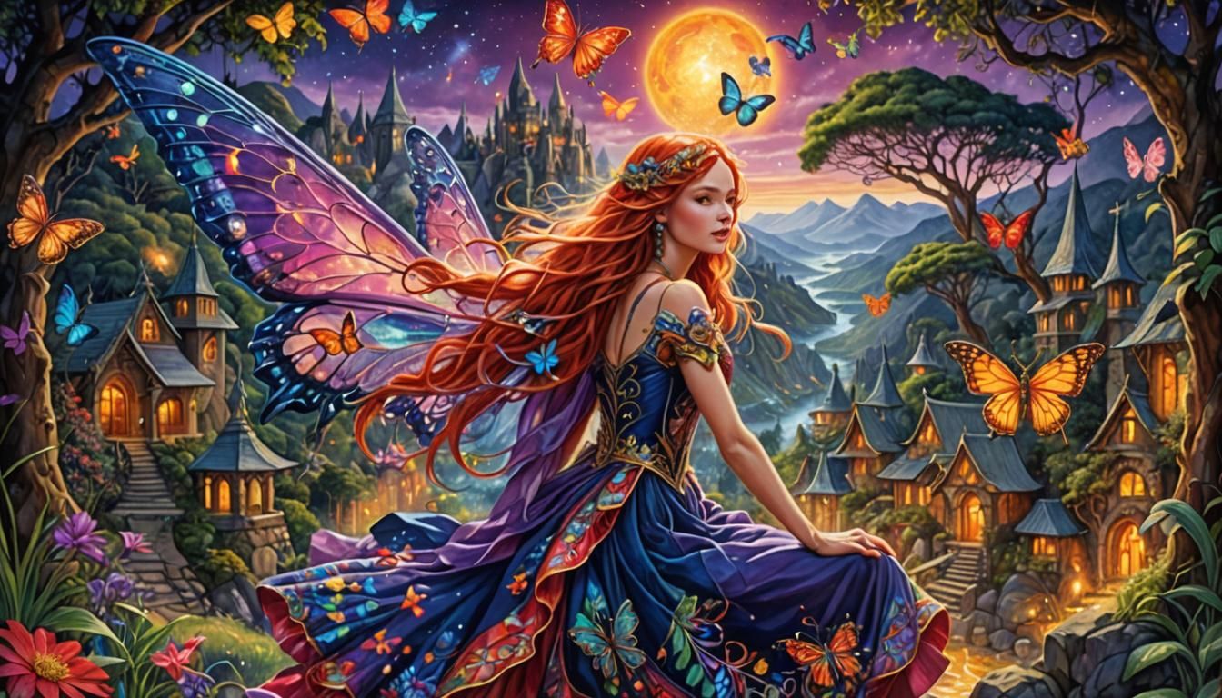 Luminous Fairy in Ancient City, Rackham Style