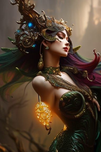 Ivy Goddess in Lush Garden, Hyperdetailed Fantasy Art