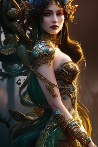 Poison Ivy Goddess in Lush Fantasy Landscape