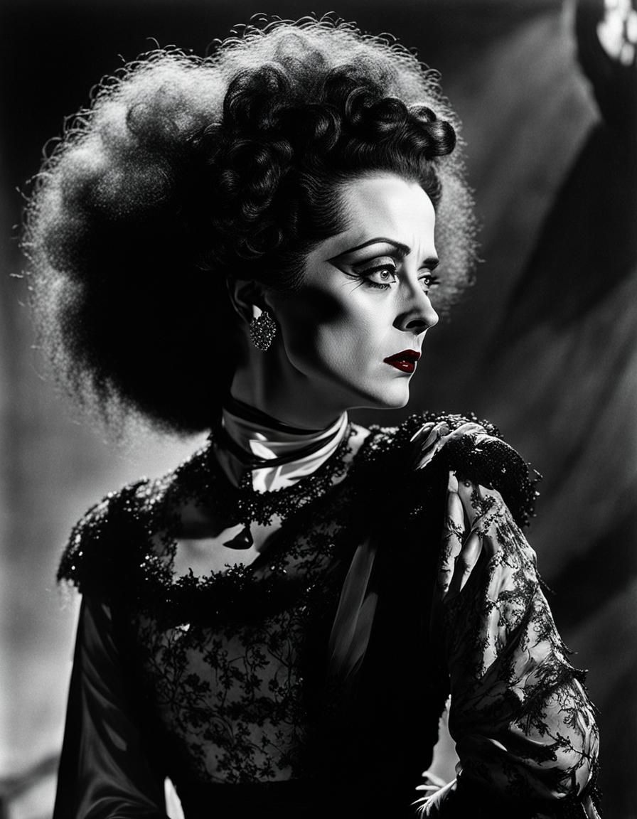 Gothic Bride of Frankenstein Portrait in Crimson
