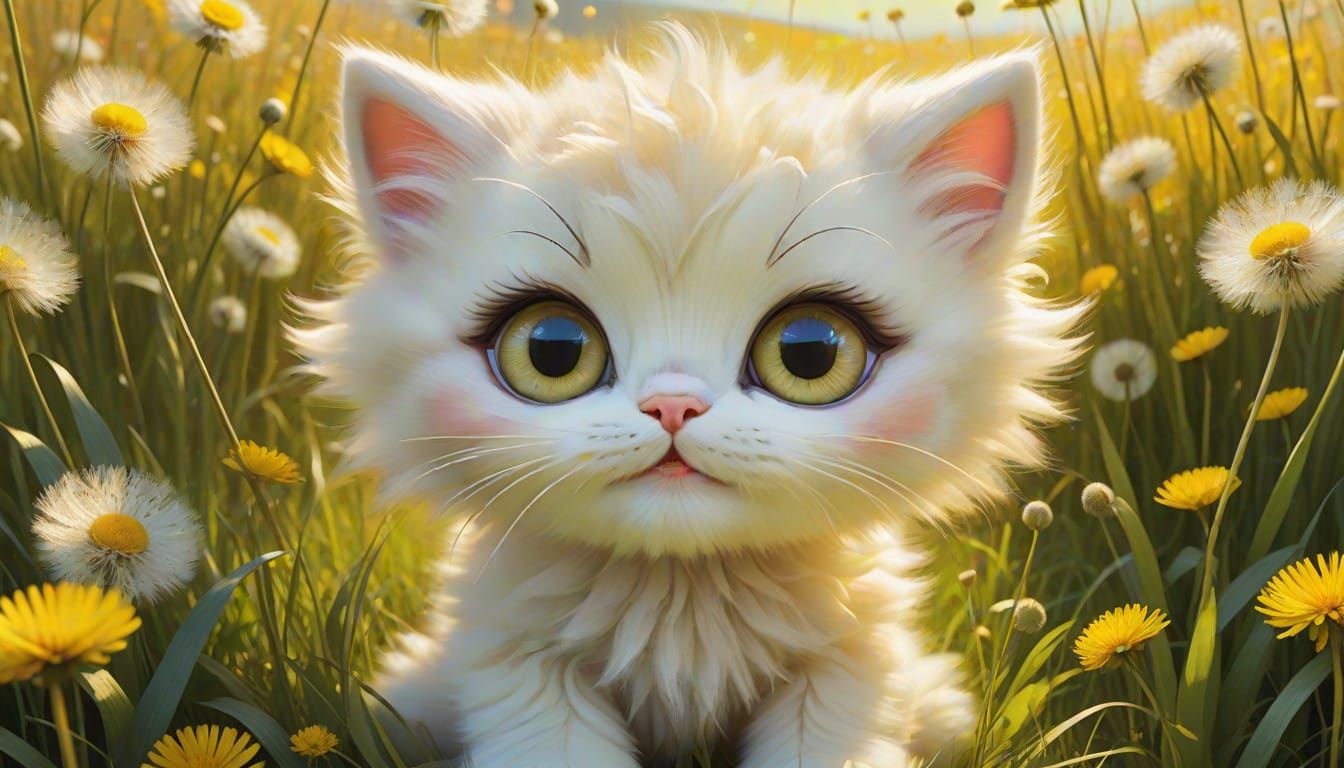 Big Eyed Rag Doll Kitten in a Sunlit Meadow
