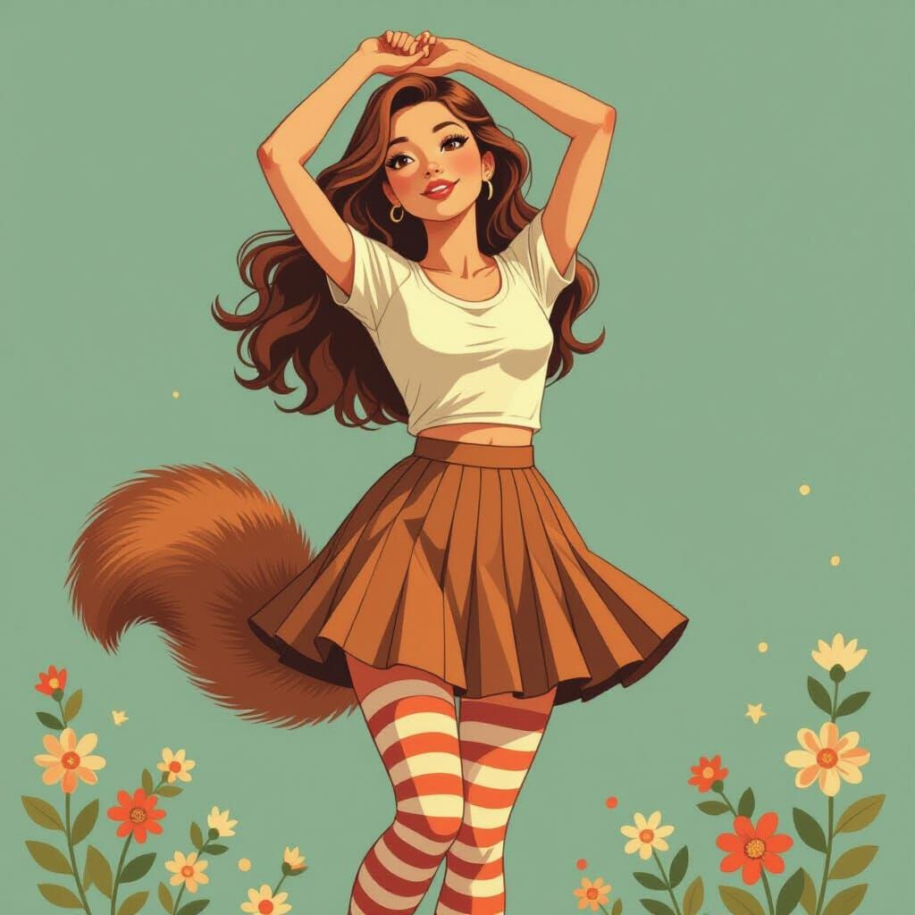 Squirrel Woman in Striped Tights: A Whimsical Portrait