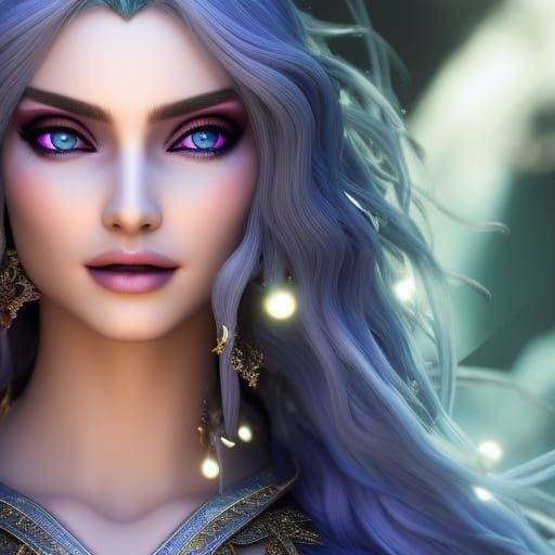 Ethereal Woman with Constellation Cloak, Digital Art