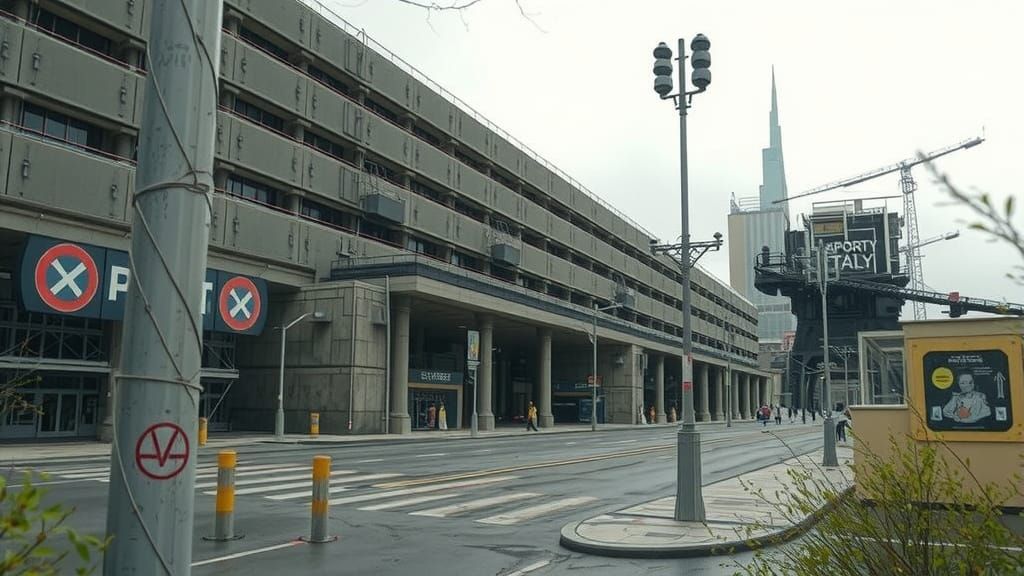 Gloomy Brutalist Metropolis in Totalitarian Regime