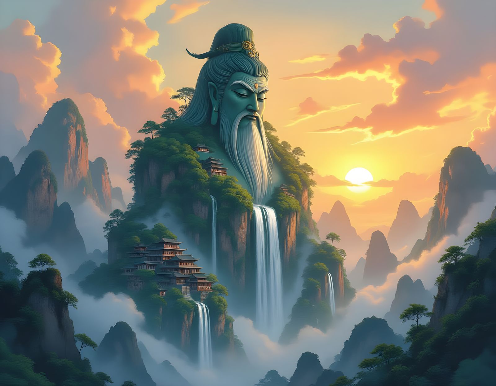 Ancient Goddess Mountain Landscape in Epic Fantasy Style