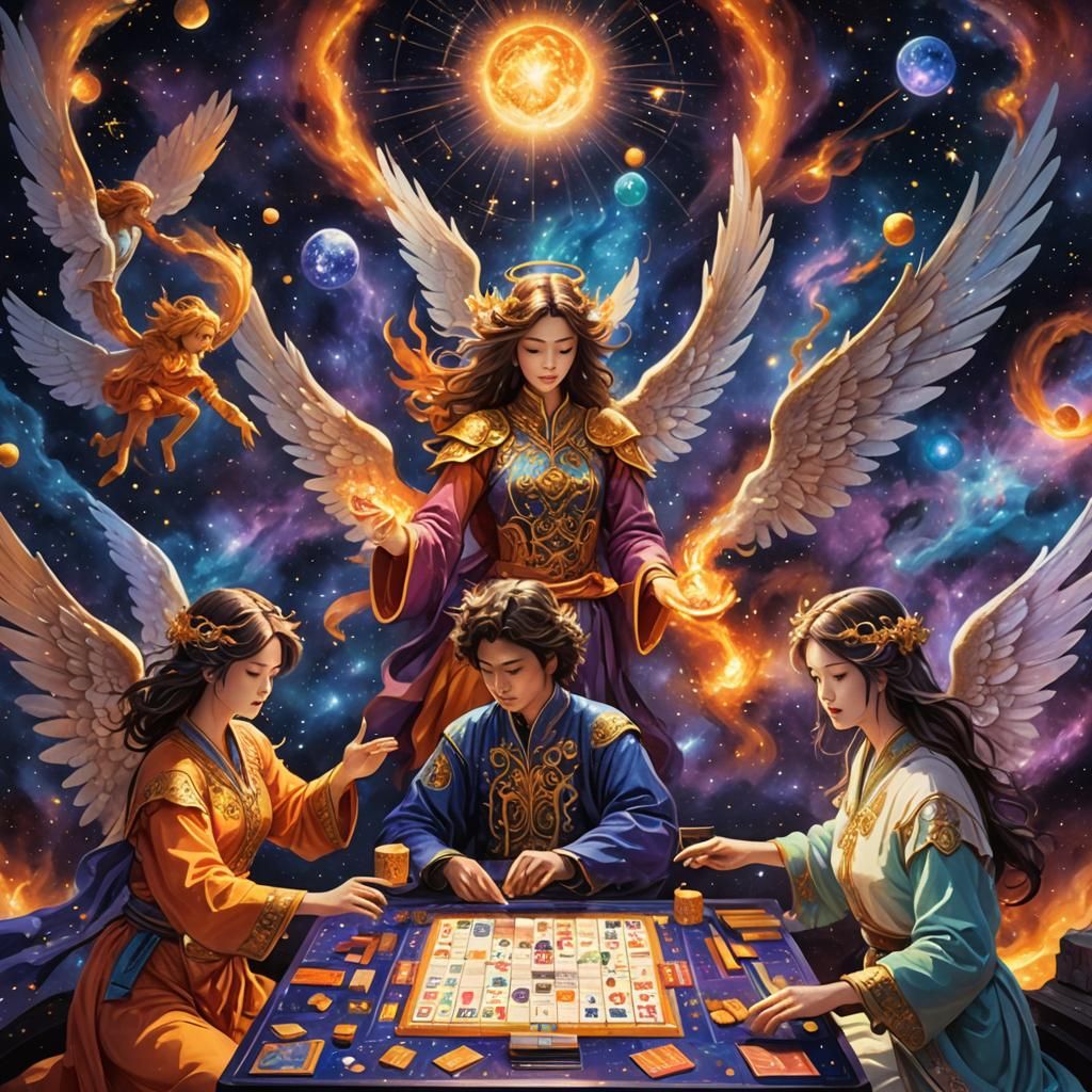 Angels Play Mahjong Among Galaxies: Concept Art