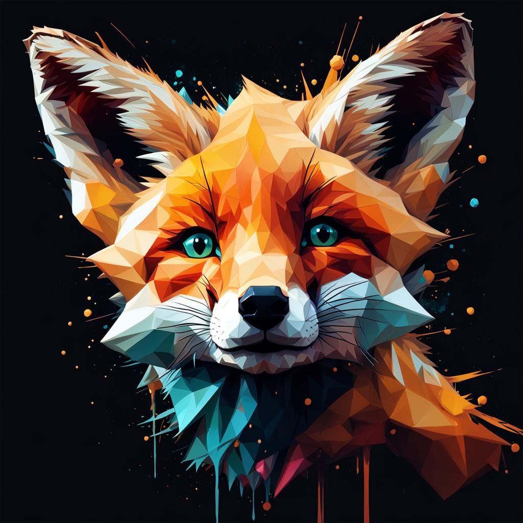 Adorable Low Poly Fox Cub Portrait in 3D