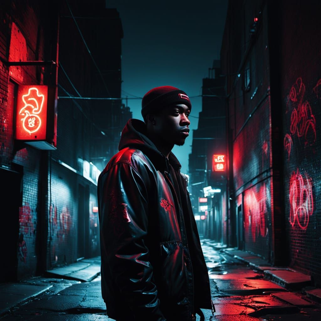 Rapper Silhouette Merged with Urban Landscape in Urban Noir ...