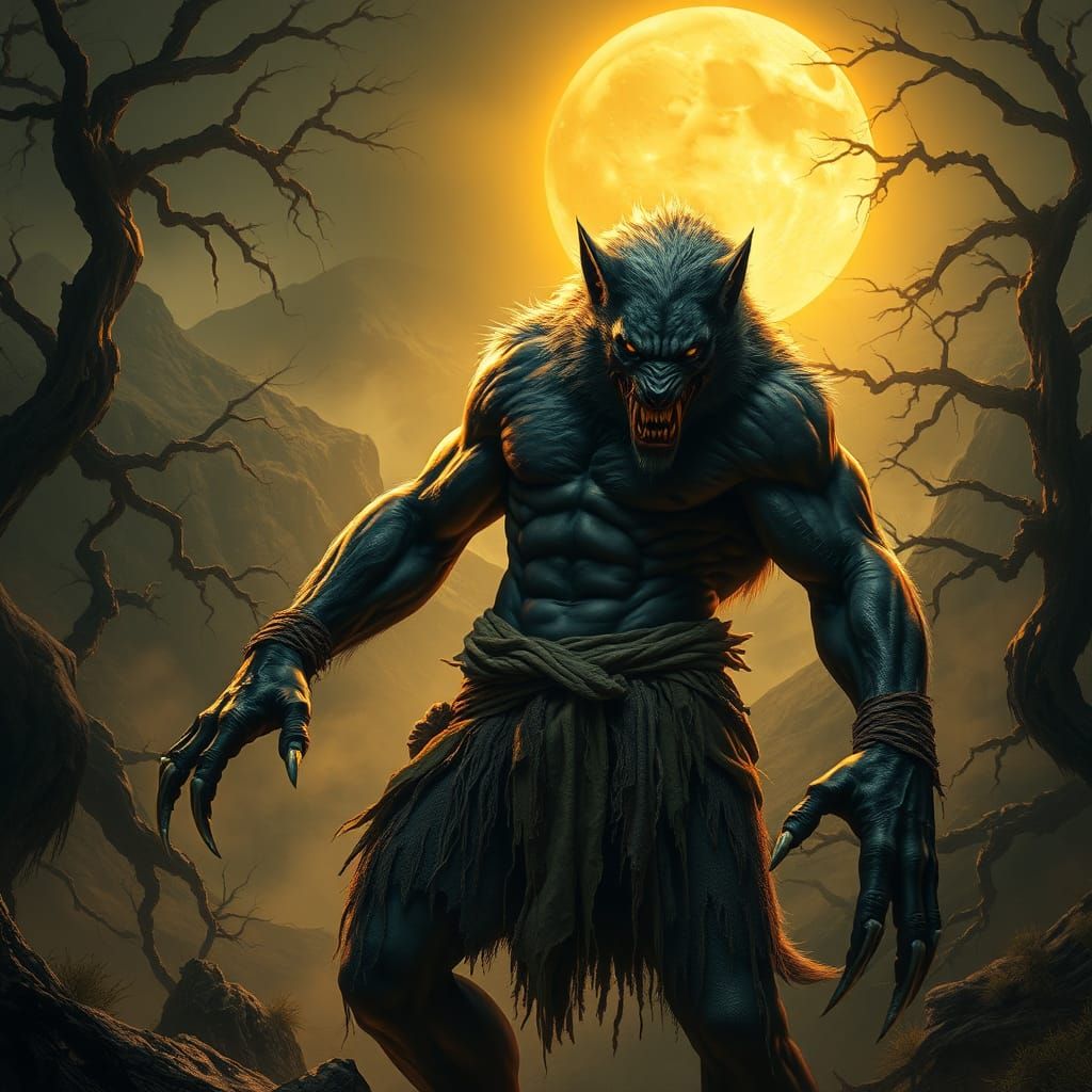 Heroic Werewolf in Mystical Landscape: Digital Matte Paintin...