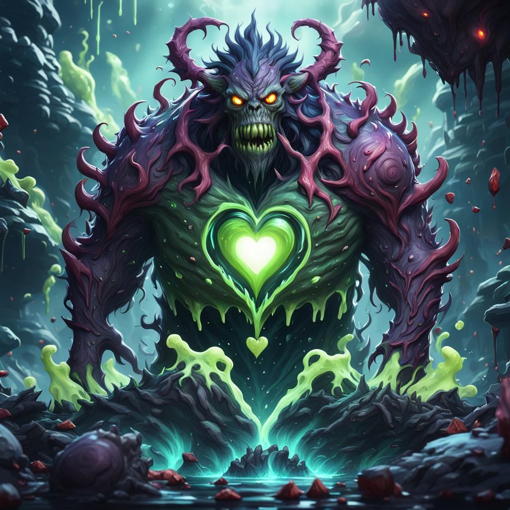 Slime Monster with Energy Core Heart, Fantasy Art