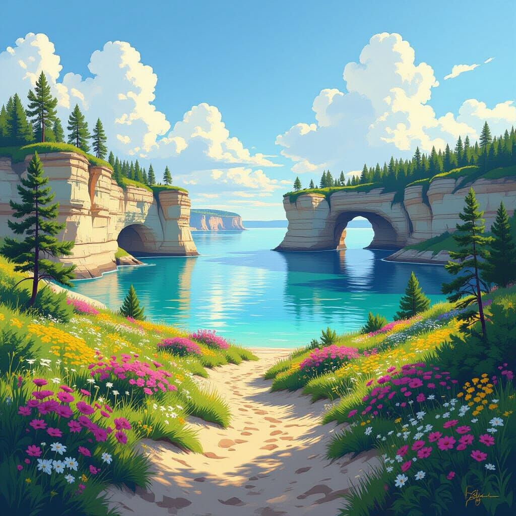 Michigan Landscape with Rock Arch, Painterly Style