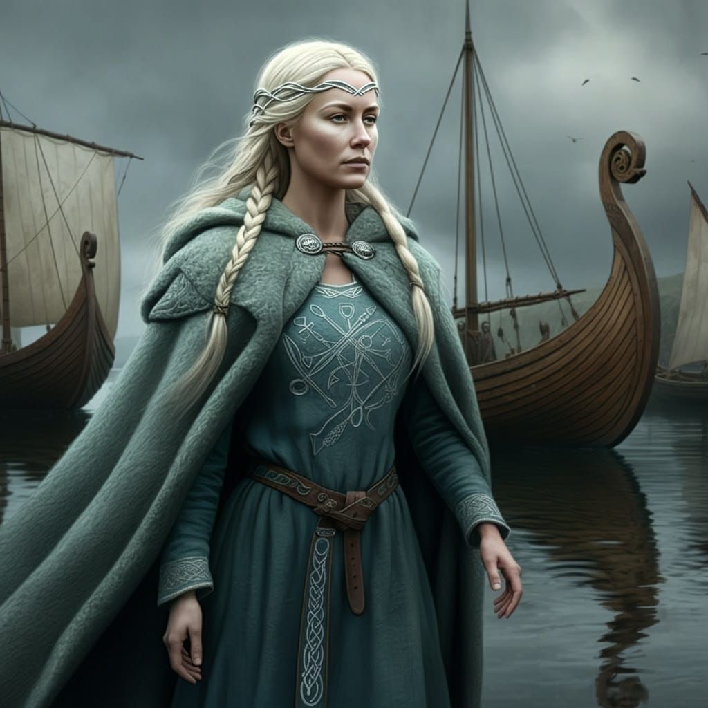 Germanic Goddess of Fishing in Tribal Harbor Scene