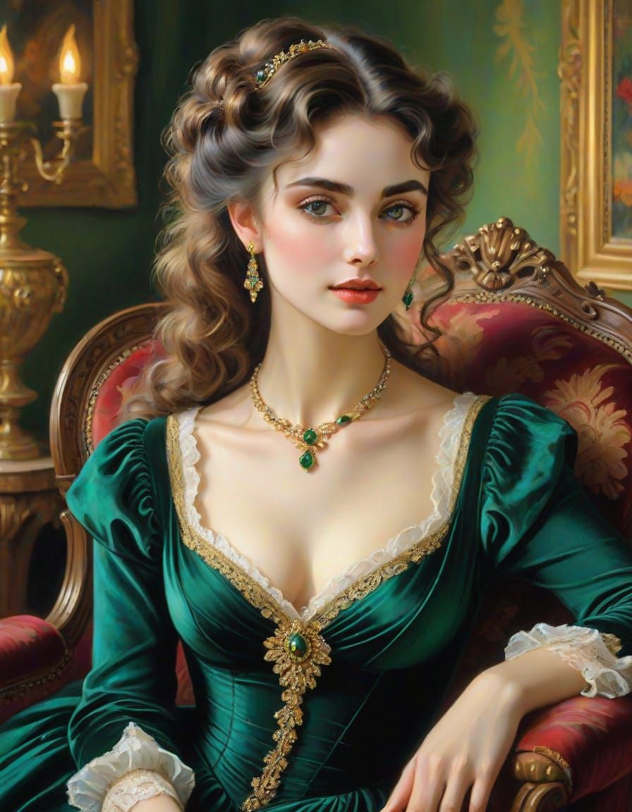 Romantic Victorian Noblewoman in Elegant Gown