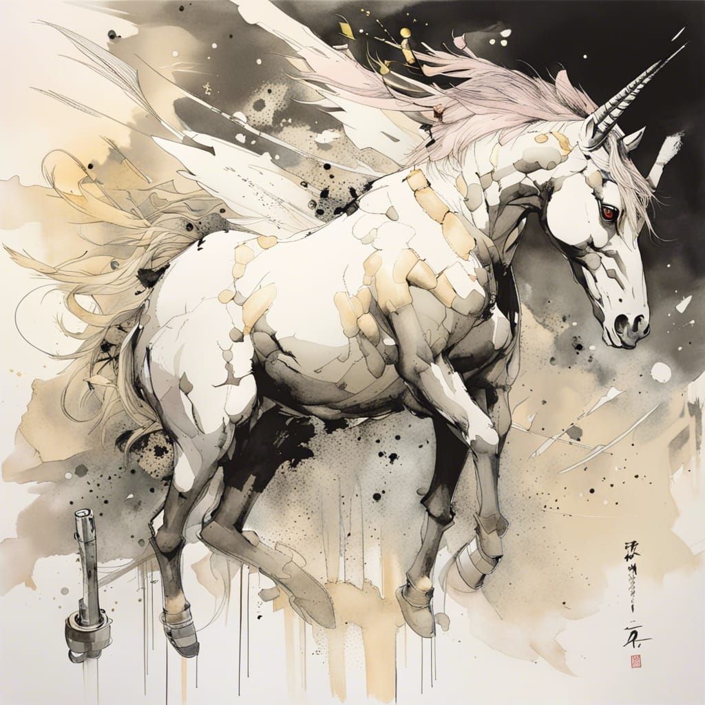 Unicorn in Style of Japanese Calligraphy