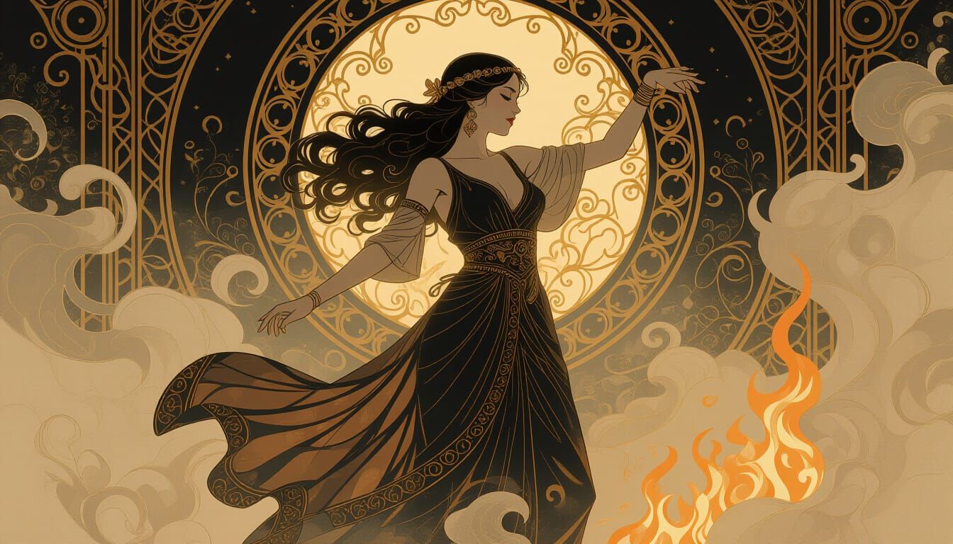 Girl Dancing in Mist with Golden Light