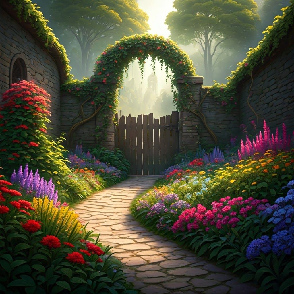 Enchanted Oasis Garden in Whimsical Style