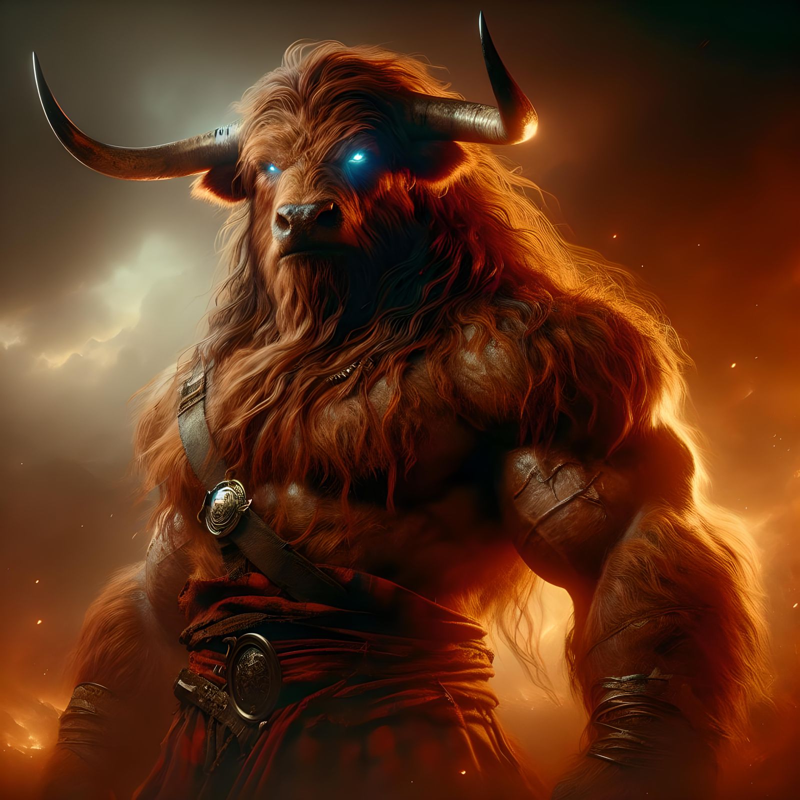 Highland Cow Minotaur Digital Matte Painting in 8k