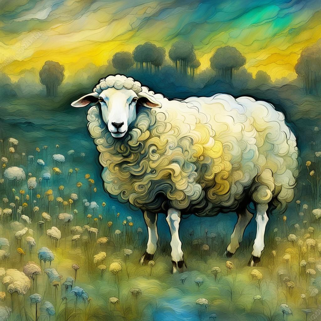 Ethereal Sheep Meadow Inspired by Whistler