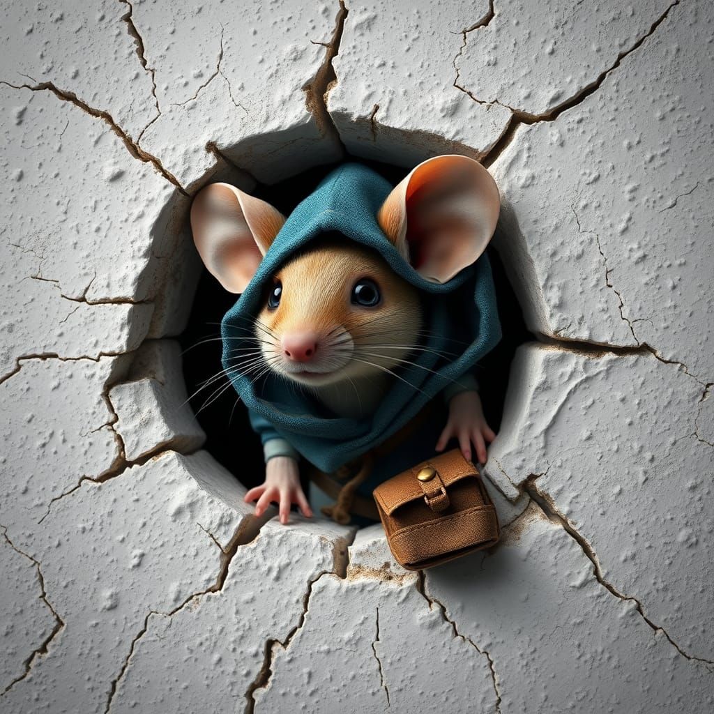 Mouse in Wall: Hyperrealistic 3D Art