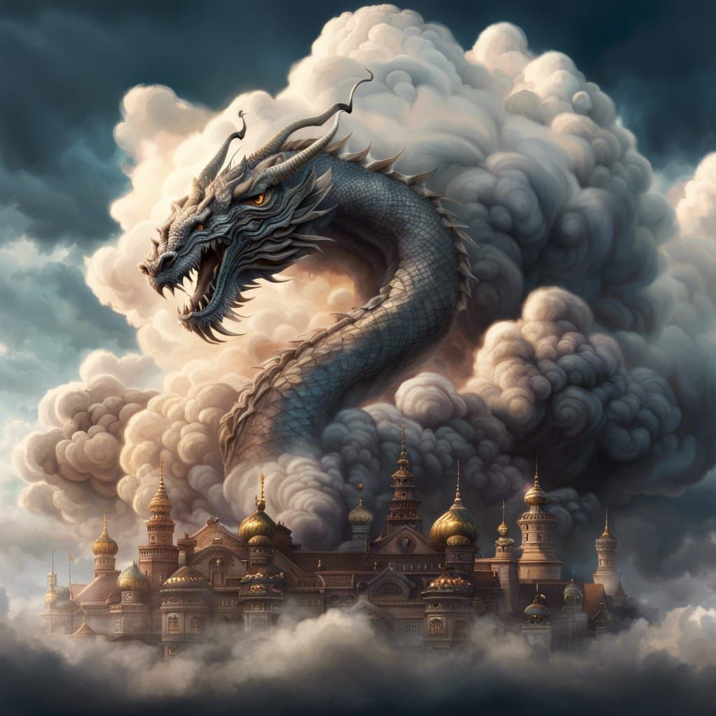 Cloud Dragon Digital Painting in Dramatic Style