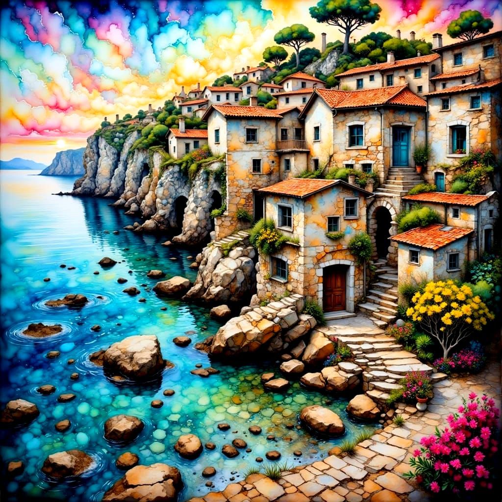 Croatian Coastline Masterpiece in Oil Painting Style