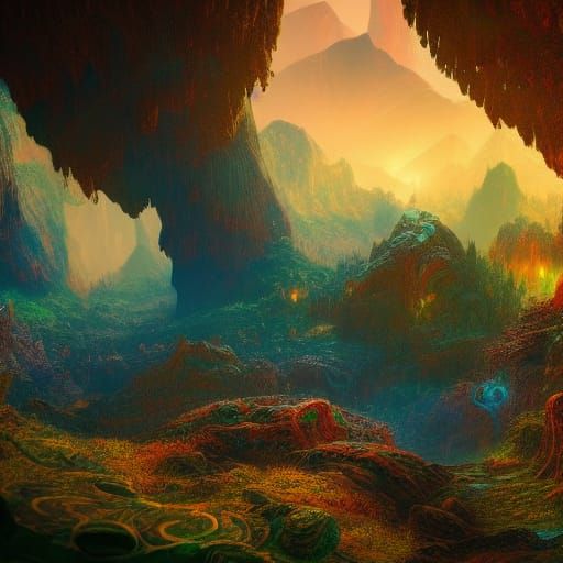 Fantastical Lush Cave Concept Art in 8K