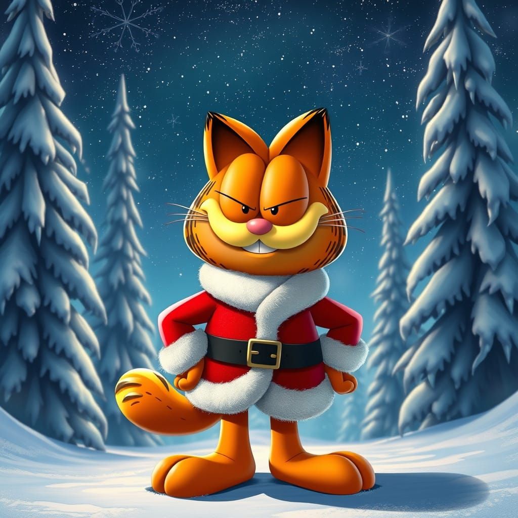 Sleek Santa Garfield in Winter Wonderland