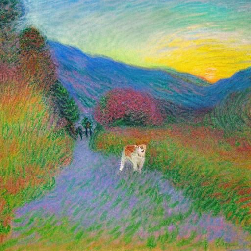 Golden Retriever Dragon Flying in Pink Snowy Landscape