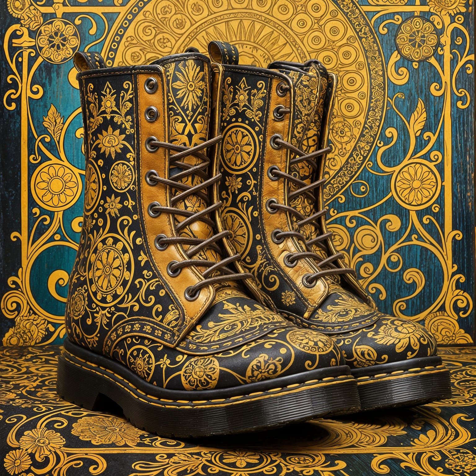 Doc Martens Boots in Gustav Klimt Style