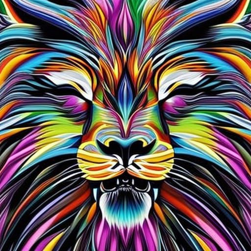 Rainbow Kitsune and Lion Spirit in Digital Art