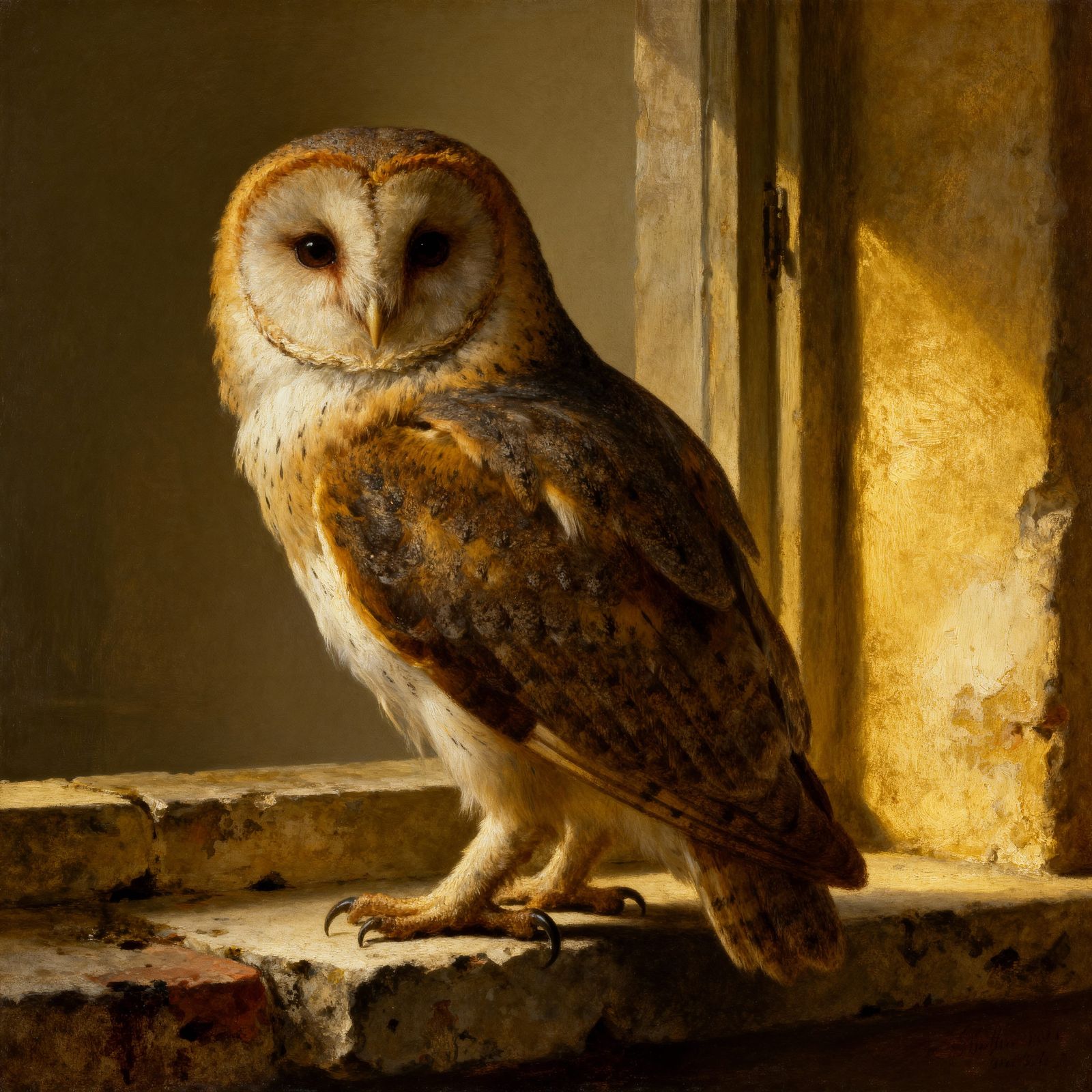 Barn Owl in Dutch Renaissance Oil Painting Style