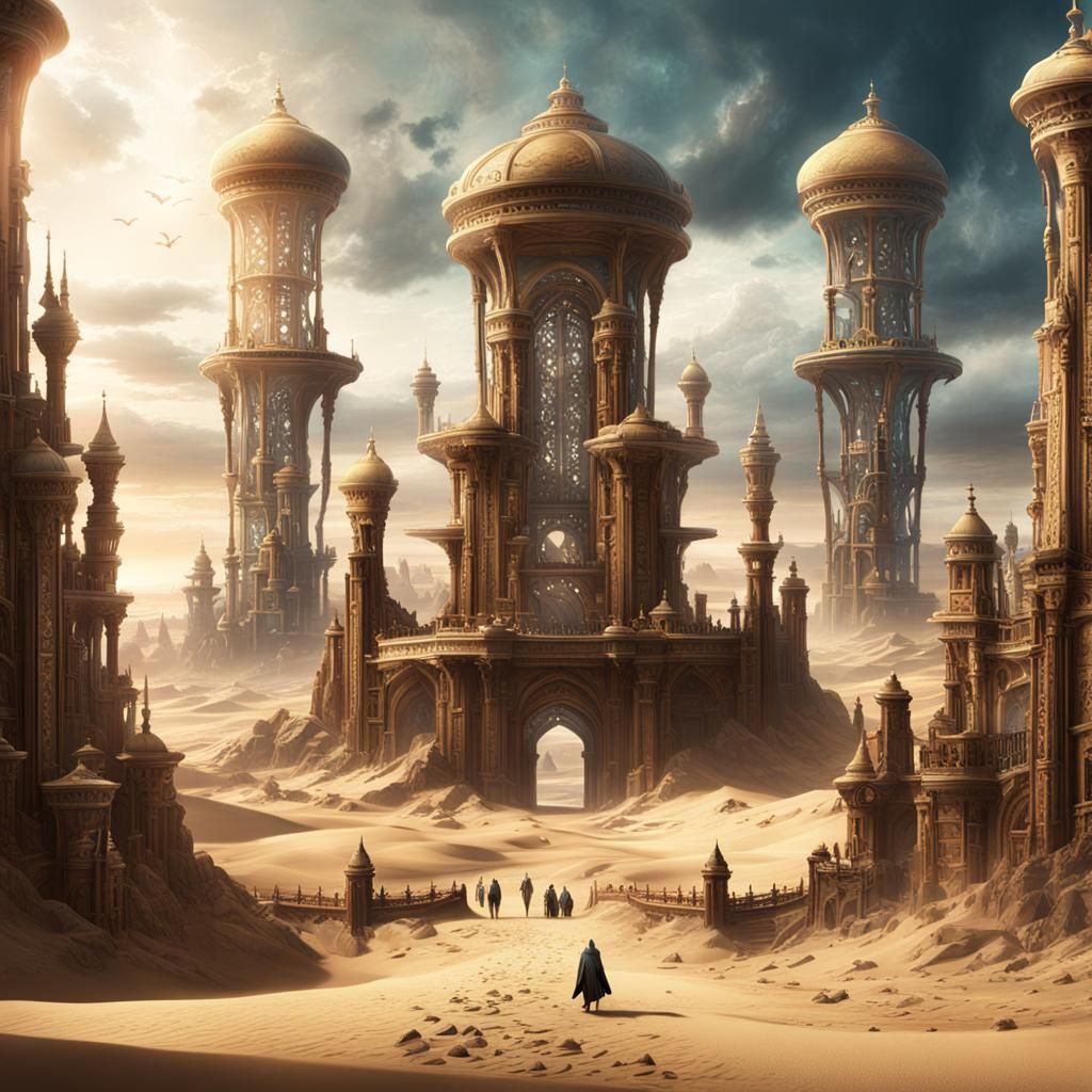 Hourglass City: Sands of Eternity in Digital Art