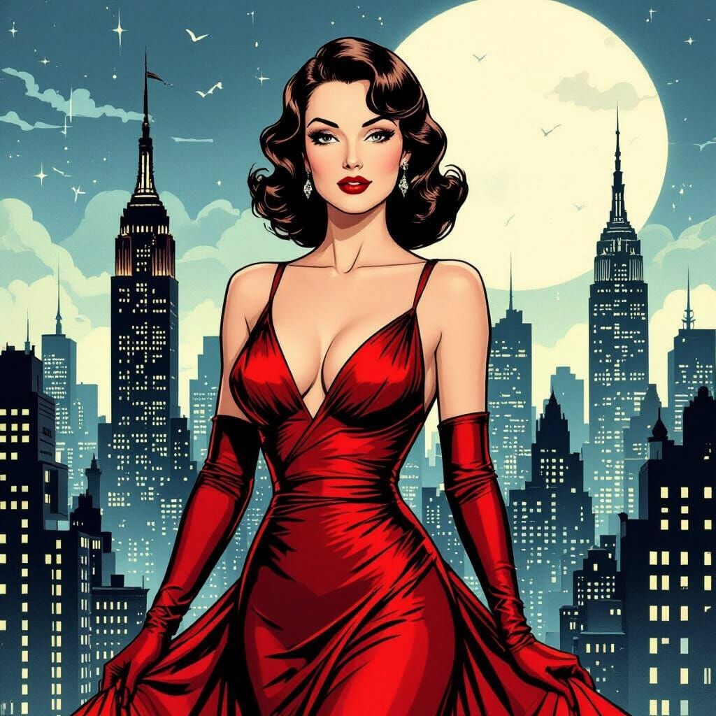 Noir Femme Fatale in Comic Book Manhattan Style