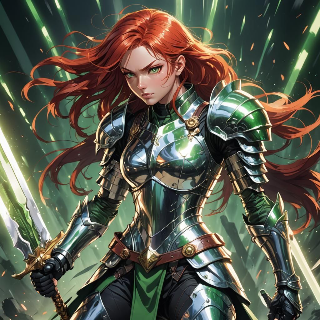 Anime Knight Captain with Sword in Silver Armor