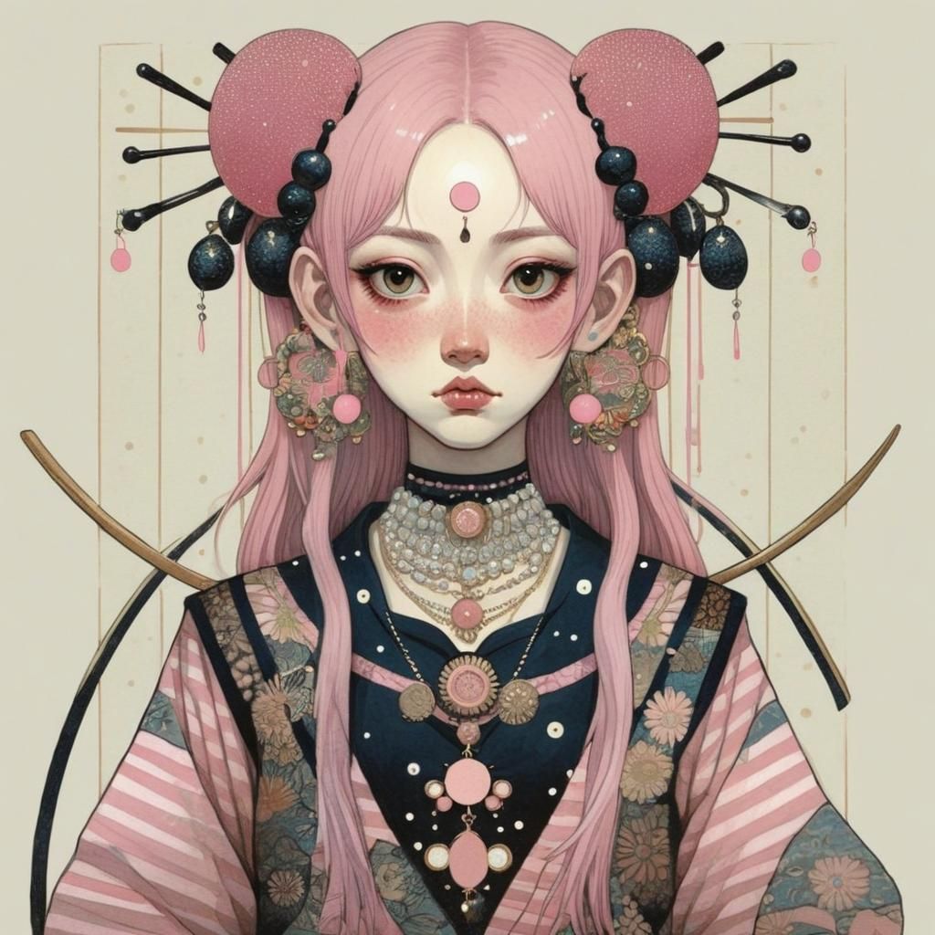 Character Portrait with Pink Ornamentation