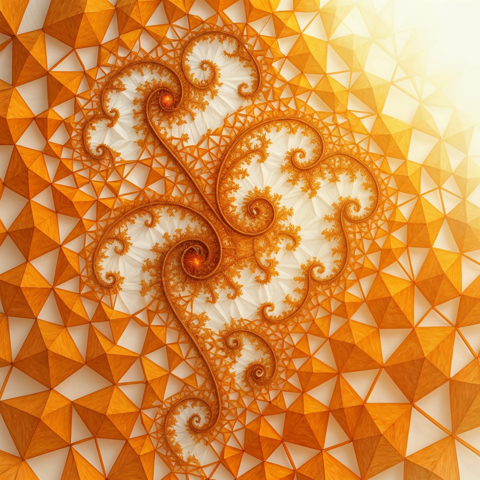 Majestic Fractal Art with Orange Polygonal Shapes