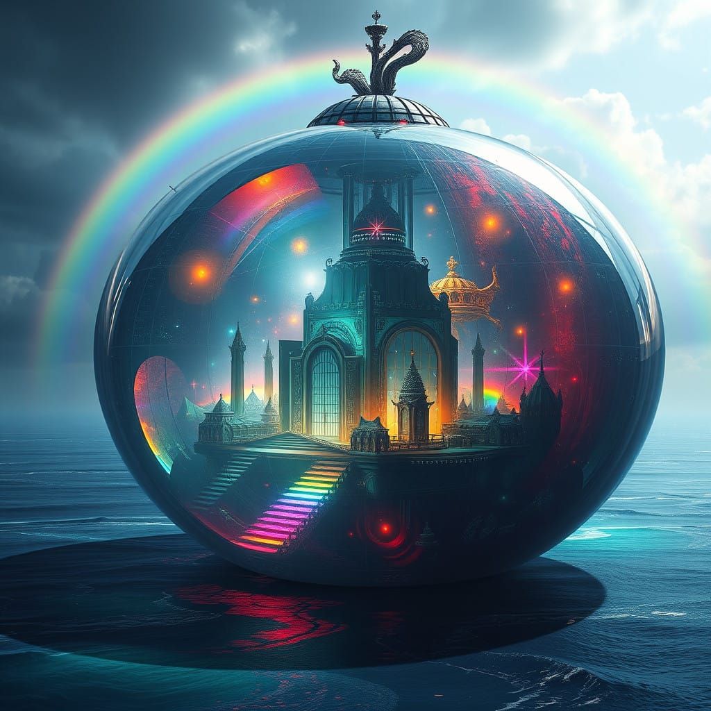 Surreal Glass Mothership Descends Upon Vibrant Turquoise Oce...