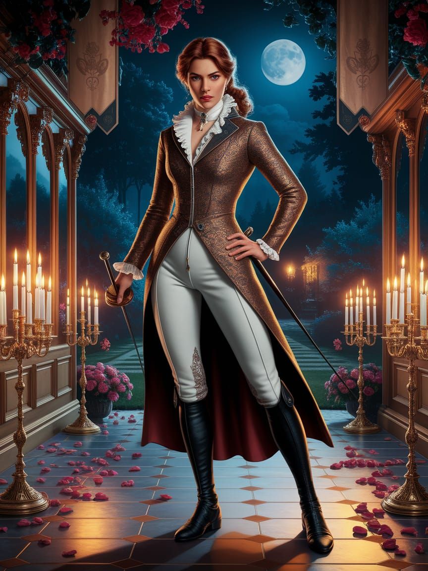 Elegant Noblewoman in Opulent Duelling Gallery