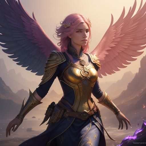 Phoenix Surrounded by Hearts in Dreamlike Art Nouveau Style