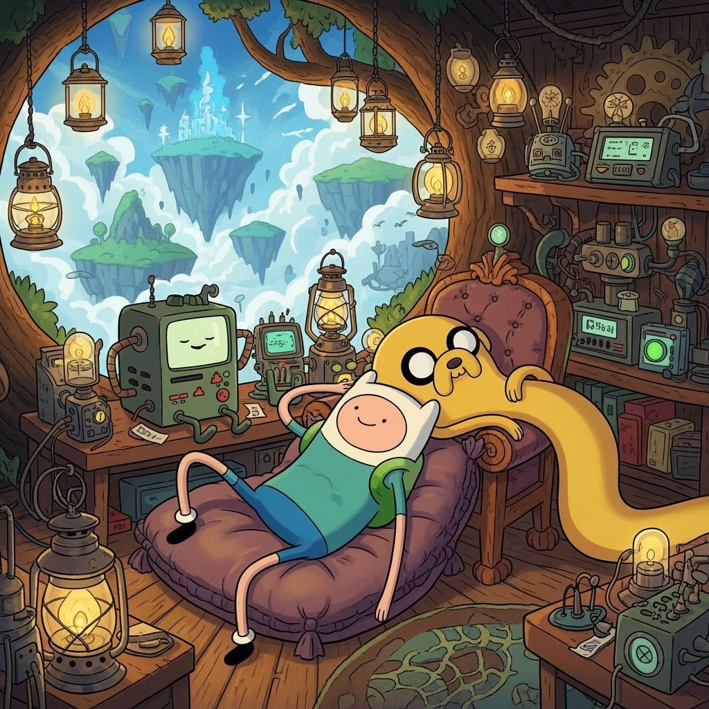 Finn and Jake's Cozy Treehouse with Steampunk Gadgets
