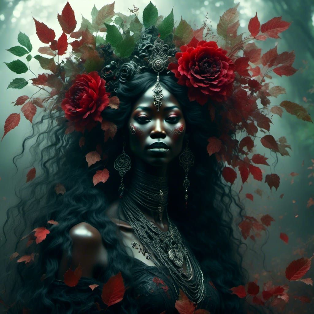 Gothic Dark Flower Goddess Portrait