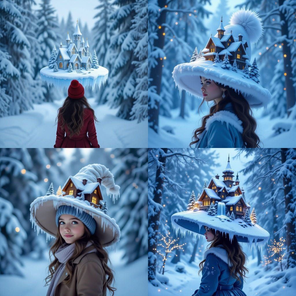Magical Girl in Snowy Forest with Village Hat